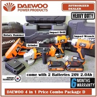 Daewoo 20V Cordless 4 Machine in 1 Combo D with - Included 2pcs batteries 20V 2.0Ah - Brand From KOR