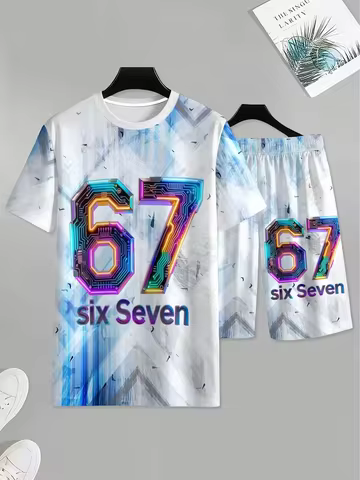 T-shirt +Shorts Graphic Y2k Children's Set Kids 67 Six Seven Italian Brain Rot Math Joke Tops Y2k Ga