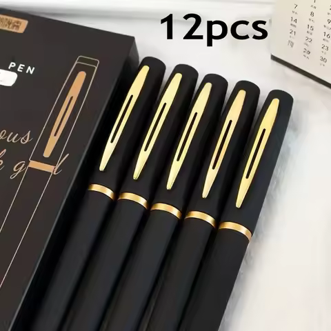 12-Pack of Stylish Black Gel Pens - 0.5mm Fine Tip, Large Capacity Writing Pens, Black Signature Pen