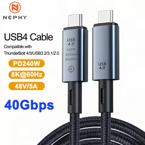 PD 240W USB 4.0 Type C to C Cable 8K 60Hz 40Gbps 5A Fast Charging Data Cord For iPhone 15 16 Pro Mac
