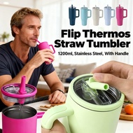 Tumbler 1200ml Cold water bottle Insulated Flip Straw Leakproof Tumblr with holder Lid 40oz sleek 冰霸