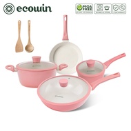 ecowin 11pcs Ceramic Rock Pink Cookware Set Non Stick Pan Set with Cooking Tools Induction Cookware 