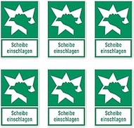 Stickers: 75 x 50 mm, Pack of 6 – Break Disc – Rescue Sign with Text (German) (Green/White) – Vertic
