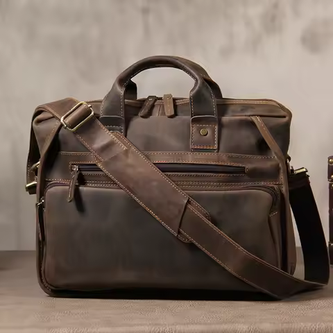 Luufan High Quality Leather Briefcase On Rolling Case Travel Briefcase Business Bag For Laptop 15.6 