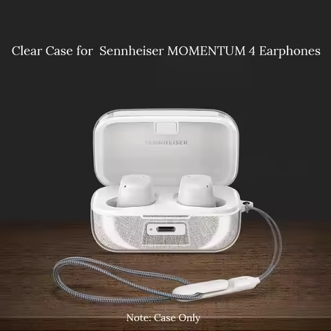 Transparent TPU Case for Sennheiser MOMENTUM 4 Wireless Earbuds with Strap Soft Cover Shockproof Acc