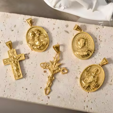 Jesus Cross Necklace Stainless Steel Gold Plated Crucifix Pendant Christ Cross Pendant Necklace Men 