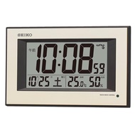 Seiko Clock SQ438G is a Seiko wall clock with automatic illumination, radio wave timekeeping, digital calendar, temperature and humidity display in a gold pearl color that is visible even at night.
