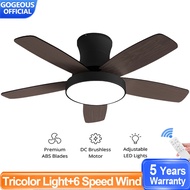 GOGEOUS 48/42/52 Inch Flush Mount Ceiling Fan with Lights Wood Blade DC Motor Ceiling Fan Light for Room/Office/Garden