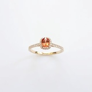 天然橢圓形橘色剛玉 微鑲鑽石 純 18K 金戒指 | 客製手工 復古