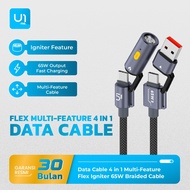 U1me. Igniter Flex Data Cable 4 in 1 Fast Charging USB A to Type-C, USB A to Igniter, Type-C to Type