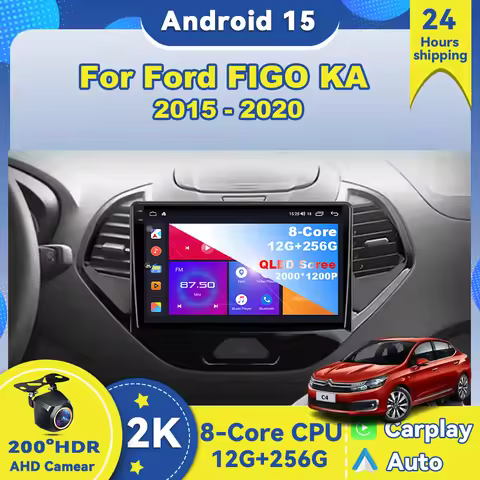 Car Radio Multimedia Video Player For Ford FIGO KA 2015 - 2020 Android 15 Stereo Navigation GPS Touc