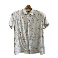 Hawaiian Shirt Chest 47 Shoulder 18 Length 29 Blue Express Rayon+ Linen Brand (T91) Second Hand