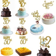 Happy Birthday Party Cake Topper Glitter 10th 30th 40th 50th 60th Anniversary Decoration Wedding Cak