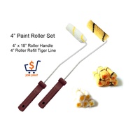 4" Paint Roller Set (4" x 18" Roller Handle (PVC) / 4" Roller Refill Tiger Line)