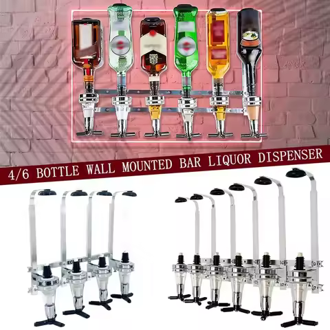 Wall-Mounted 4/5/6 Bottle Liquor Dispenser, Bar Butler Bracket for Alcohol Drink Whiskey Beverage 4-