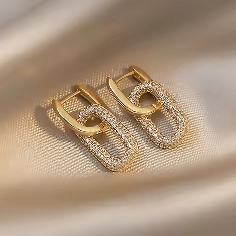 2024 Fashion Geometric Oval Rectangle Hoop Earrings For Women Zircon Wedding Jewelry Elegant Dangle 