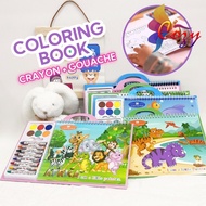 Crayon Gouache Painting Book Set Children Art Painting Doodle Book Cartoon Kid Drawing Coloring Book