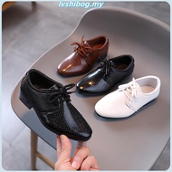 Boys Dress Leather Shoes 2021 Spring Britain for Party Wedding Shows Lace-up Kids Fashion Solid Blac