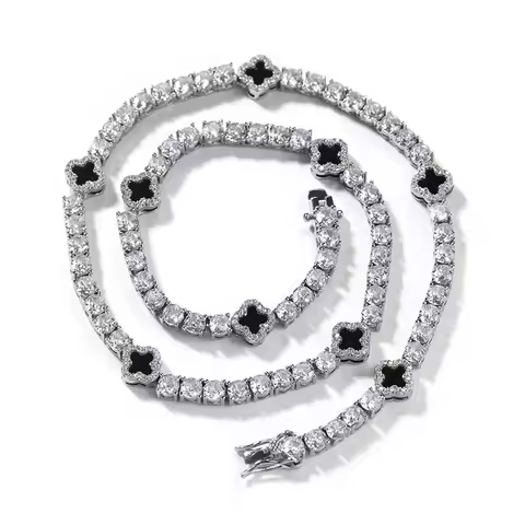 Magicop Diamond Four Le Clover Tennis Nelace Copper Embedded Diamond American Hip Hop Trendy Women L