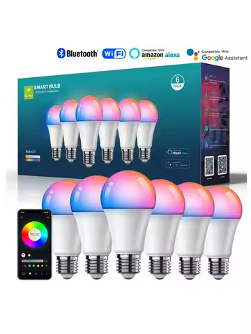 LED Smart Bulb E27 100-240V Color Changing LED Bulb with Music Synchronization WiFi and BLE 5.0 Dimm