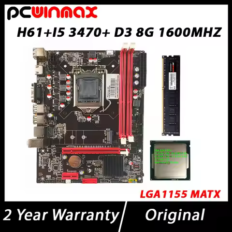 PCWINMAX H61 Motherbaord with I5 3470 CPU Processor DDR3 8G 1600MHZ RAM LGA 1155 Kit Desktop Compute