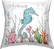 Stupell Industries Blue Seahorse Rustic Sea Life Design by Emma Leach Throw Pillow, 18 x 18