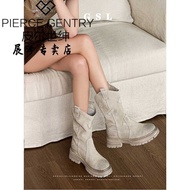 Pierce Gentleman Martin Boots for Women Breathable Mid-Calf Cowgirl Boots