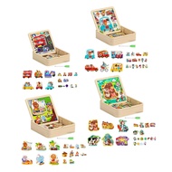 [tenlzsp0bc] 2 in 1 Wooden Toddler Puzzle Drawing Board Children for 4-6 Years Boys Girls