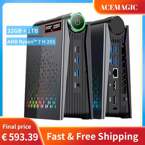 ACEMAGIC Mini PC AMD Ryzen 7 H225 Gaming PC 32GB LPDDR5 1TB SSD Windows 11 Pro Triple 4K Display Sma