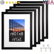 8x10 Black Picture Frames 5-Pack Matted 5x7 Tabletop Wall Display Gallery Framing Durable Shatter Re