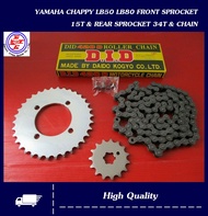 FRONT SPROCKET (15T) & REAR SPROCKET (34T) & CHAIN SET Fit For YAMAHA CHAPPY LB50 LB80 #โซ่ และ สเต