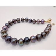 7.5-8.5mm black round  South sea Natural Pearl bracelet 7.5"-8“