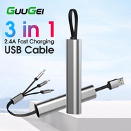 Guugei 3 In 1 USB Charging Cable USB To Micro USB/Type-C/8-Pin Cable Retractable Charger Cable 2.4A Fast Charge Cable