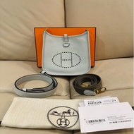 Hermes 愛馬仕mini evelyne/依芙琳/斜背包/聖杯藍金釦/98新美品
