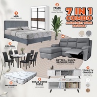[COMBO] 7IN1 BEDROOM SET / LIVING ROOM SOFA TV CONSOLE DINING TABLE SET / Bedroom Set / Apartment Fu