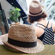 Summer Casual Beach Sun Straw Panama Jazz Hat Wide Brim Cowboy Fedora Hat Visor Cap Unisex Outdoor Uv Protection Hat