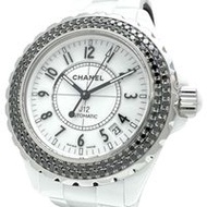 二手香奈兒 H1631 J12 黑鑽腕錶，白色陶瓷/不鏽鋼錶殼，自動機械機芯，白色錶盤/白色陶瓷錶帶，女士款