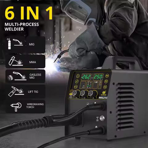 HZXVOGEN MIG 250A Aluminum 5 in 1 Welding Machine ARC/Gas Gasless MIG/LIFT TIG Spot Welding Portable