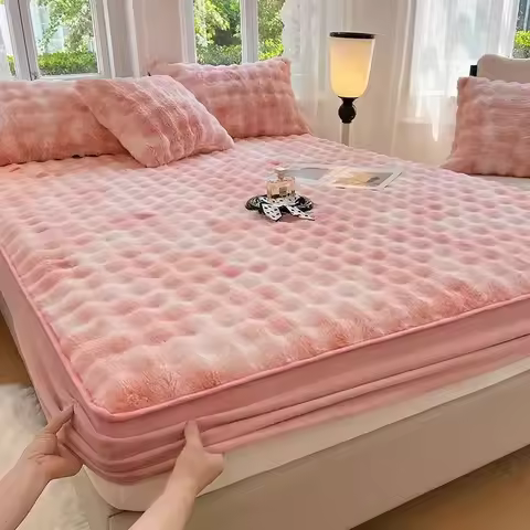 Winter Warm Velvet Bed Sheets Warm Adjustable Fitted Sheets for Home Double Bed Sheets Not Fading Ma
