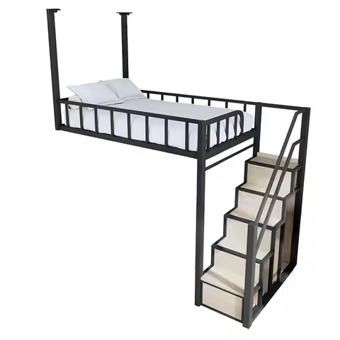 Upper bed and lower table, e-sports room, loft wrought iron raised bed, bed under bed, wardrobe, bun