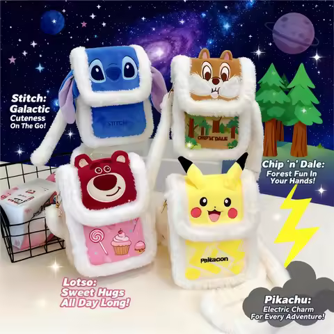 Cartoon New Lotso Bear Plush Phone Bag Cute Lovely Stitch Shoulder Crossbody Bag Kids Storage Bag