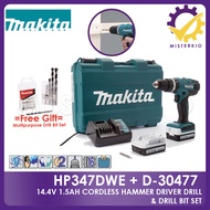 Makita Battery Drill HP347DWE, 14.4V Cordless Hammer Driver Drill 1.5AH