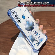 【 Hot Sale 】Case for Realme c3 5 5i 6i phone case TPU crystal raindrop blue flower pattern four corn