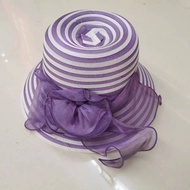 cap woman cute hat woman Summer New Style Gauze Striped Bow Top Hat Elegant Church Hat Ladies Sun Ha