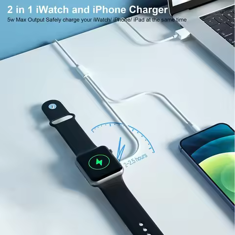 2 in 1 Cable For Apple Watch Charger Series 9 8 7 6 5 4 3 USB Fast Portable Charging Station For iph