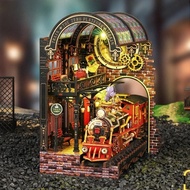 FNHB Zero Point Platform Stand Book Nook Train DIY 3D Puzzle Book Assembled Decorative Piece House H