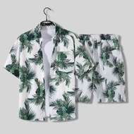 [Limited Time Sale] Short-Sleeved Men's Shirt Summer Seaside Beach Pants Suit Color Trendy Shirt Haw