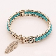 MEIK Fashion Tibetan Silver Feather Bangle Women Gypsy Turquoise Vintage Bohemian Bracelet