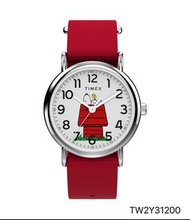[包順豐] Timex Weekender Peanuts Snoopy Dog House 38mm Red Fabric Strap Watch TW2Y31200 Quartz Watch 史努