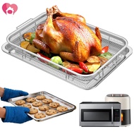 2 Piece Stainless Steel Air Fryer Basket Pan Extra Large Crisper Tray for Baked Fries Bacon Chicken 